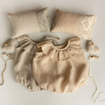 Baby Girl Linen Romper with Newborn Posing Pillow, Linen Baby Romper, Newborn Girl Coming Home outfit, Newborn Photography Outfit Girl