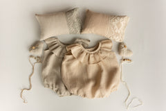 Baby Girl Linen Romper with Newborn Posing Pillow, Linen Baby Romper, Newborn Girl Coming Home outfit, Newborn Photography Outfit Girl