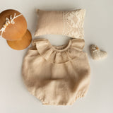 Baby Girl Linen Romper with Newborn Posing Pillow, Linen Baby Romper, Newborn Girl Coming Home outfit, Newborn Photography Outfit Girl