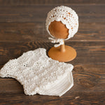 Newborn Crochet Romper and Bonnet for Girl, Newborn Knitted Outfit Girl, Newborn Girl Outfit, Newborn Girl Bonnet,Newborn Photography props