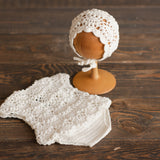 Newborn Crochet Romper and Bonnet for Girl, Newborn Knitted Outfit Girl, Newborn Girl Outfit, Newborn Girl Bonnet,Newborn Photography props