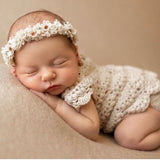 Newborn Crochet Romper and Bonnet for Girl, Newborn Knitted Outfit Girl, Newborn Girl Outfit, Newborn Girl Bonnet,Newborn Photography props