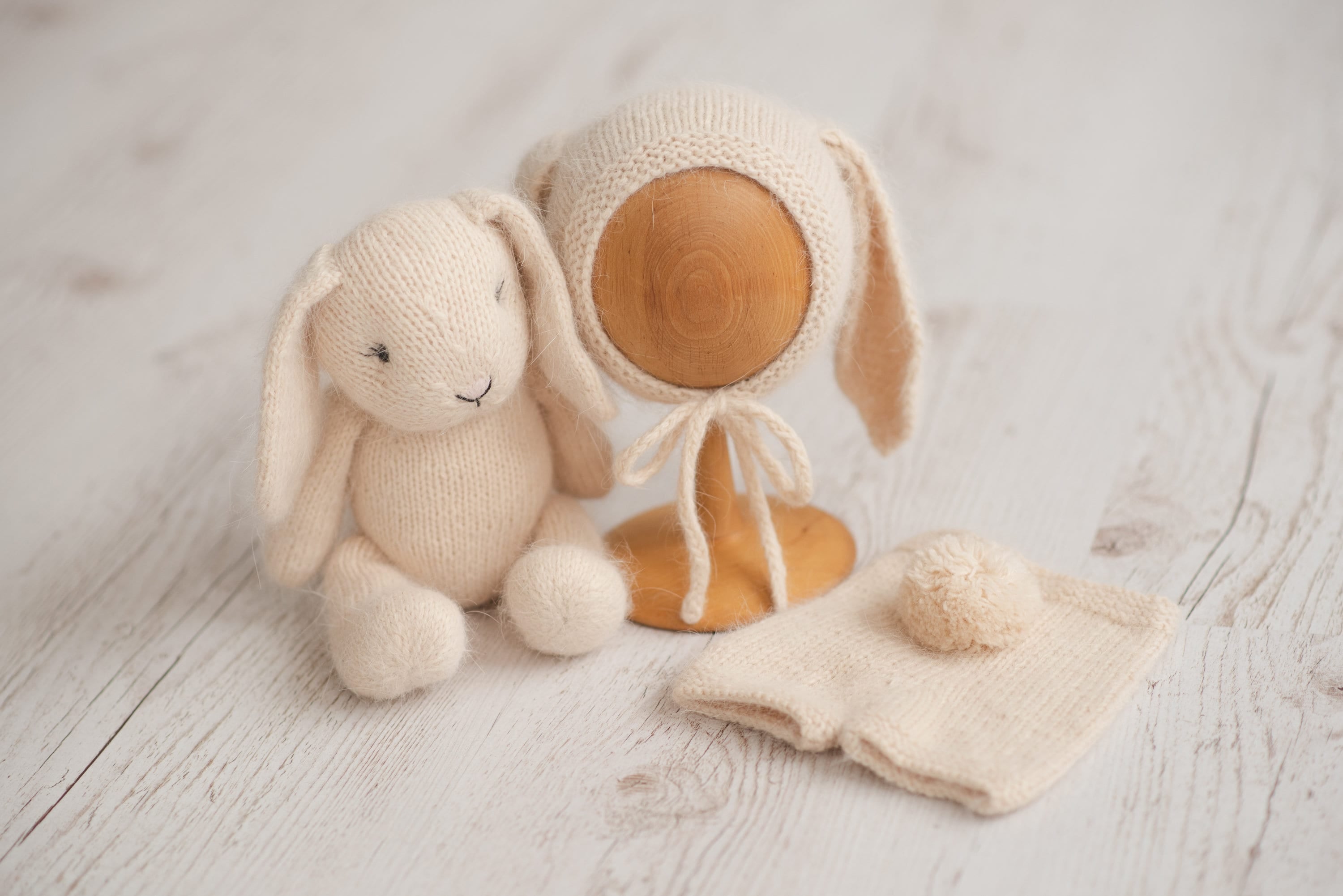 Angora Wool Knitted Baby Rabbit Hat – Newborn Bunny Outfit Prop