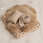 Beige Newborn Photography Props, Newborn Merino Wool Blanket, Newborn Posing Fabric, Newborn Posing Pillow, Newborn Sleep Hat, Newborn Wrap
