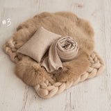 Beige Newborn Photography Props, Newborn Merino Wool Blanket, Newborn Posing Fabric, Newborn Posing Pillow, Newborn Sleep Hat, Newborn Wrap