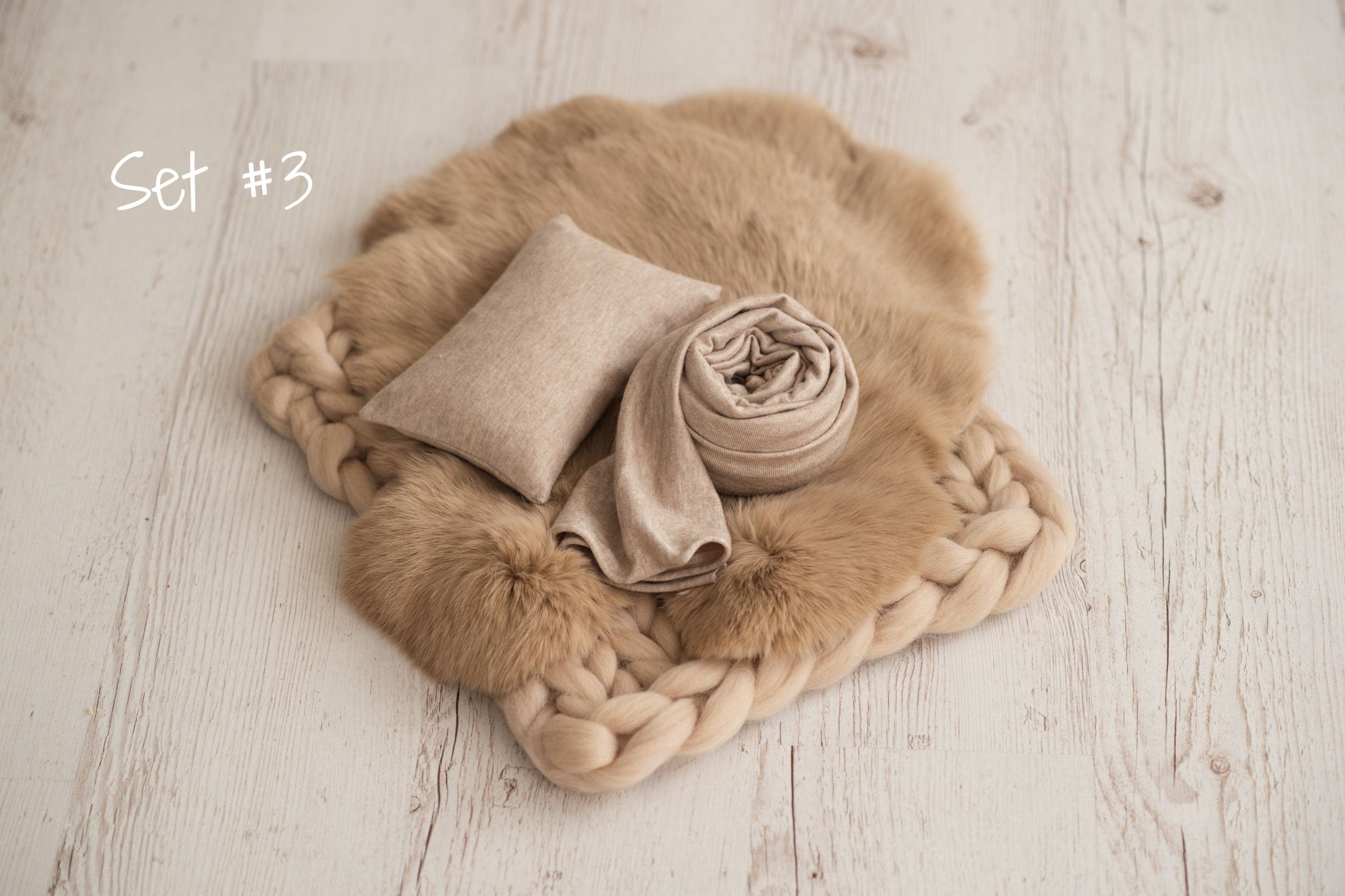 Beige Newborn Photography Props, Newborn Merino Wool Blanket, Newborn Posing Fabric, Newborn Posing Pillow, Newborn Sleep Hat, Newborn Wrap