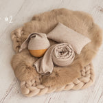 Beige Newborn Photography Props, Newborn Merino Wool Blanket, Newborn Posing Fabric, Newborn Posing Pillow, Newborn Sleep Hat, Newborn Wrap