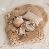 Beige Newborn Photography Props, Newborn Merino Wool Blanket, Newborn Posing Fabric, Newborn Posing Pillow, Newborn Sleep Hat, Newborn Wrap
