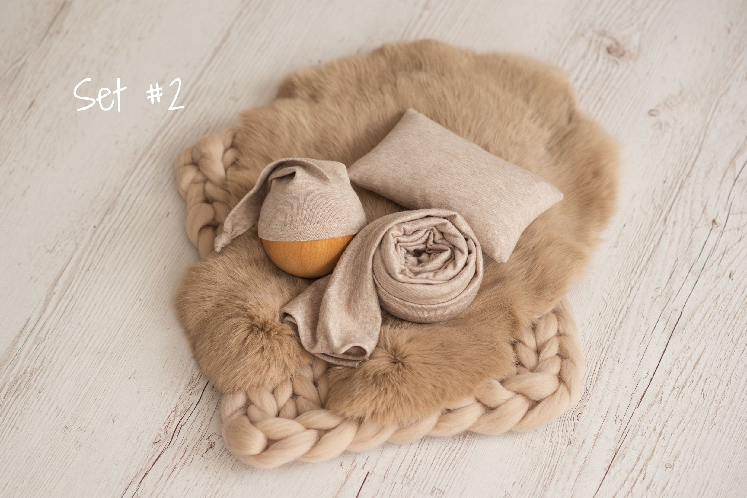 Beige Newborn Photography Props, Newborn Merino Wool Blanket, Newborn Posing Fabric, Newborn Posing Pillow, Newborn Sleep Hat, Newborn Wrap