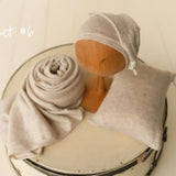 Beige Newborn Photography Props, Newborn Merino Wool Blanket, Newborn Posing Fabric, Newborn Posing Pillow, Newborn Sleep Hat, Newborn Wrap