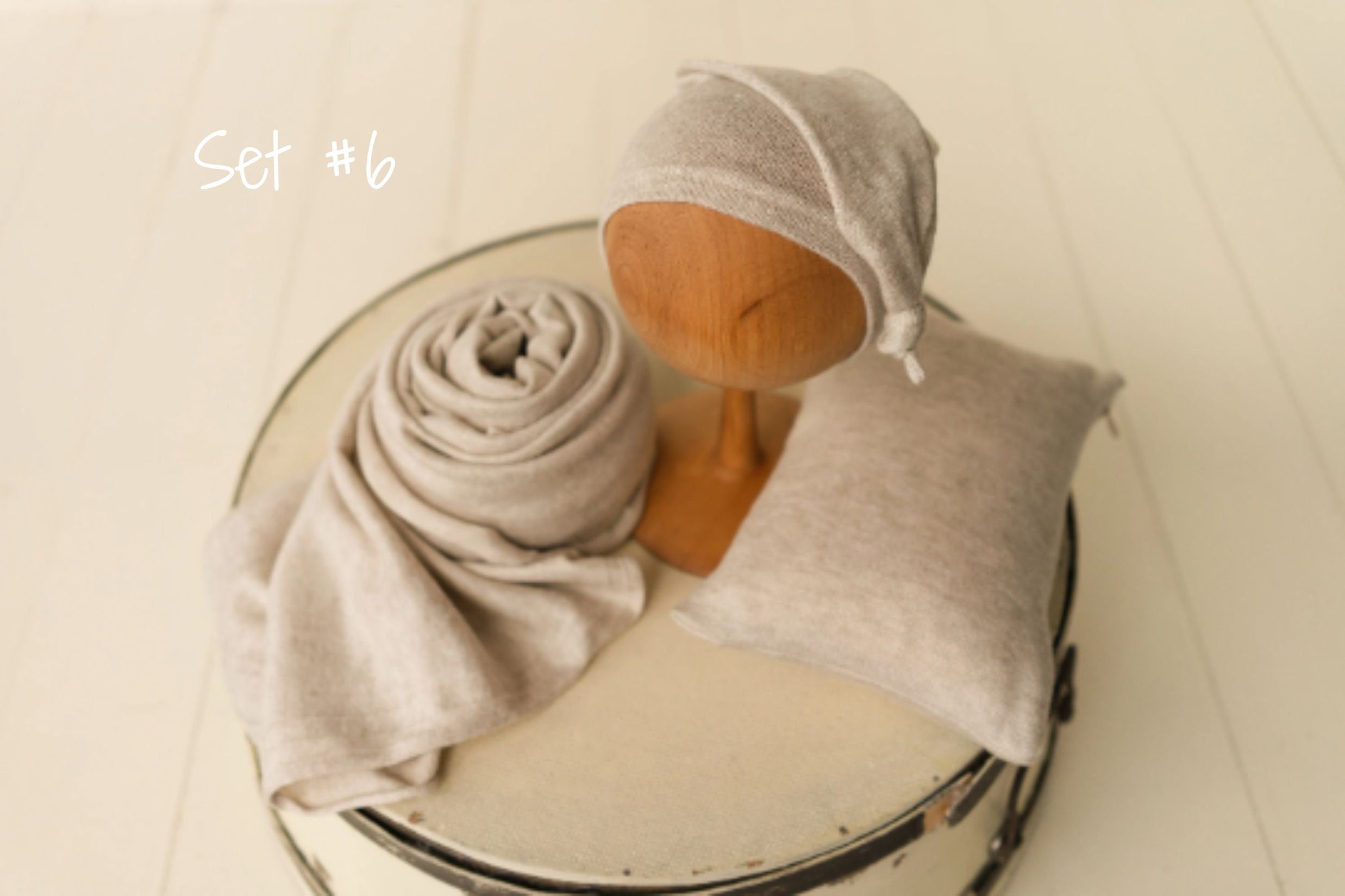 Beige Newborn Photography Props, Newborn Merino Wool Blanket, Newborn Posing Fabric, Newborn Posing Pillow, Newborn Sleep Hat, Newborn Wrap