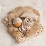 Beige Newborn Photography Props, Newborn Merino Wool Blanket, Newborn Posing Fabric, Newborn Posing Pillow, Newborn Sleep Hat, Newborn Wrap