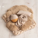 Beige Newborn Photography Props, Newborn Merino Wool Blanket, Newborn Posing Fabric, Newborn Posing Pillow, Newborn Sleep Hat, Newborn Wrap