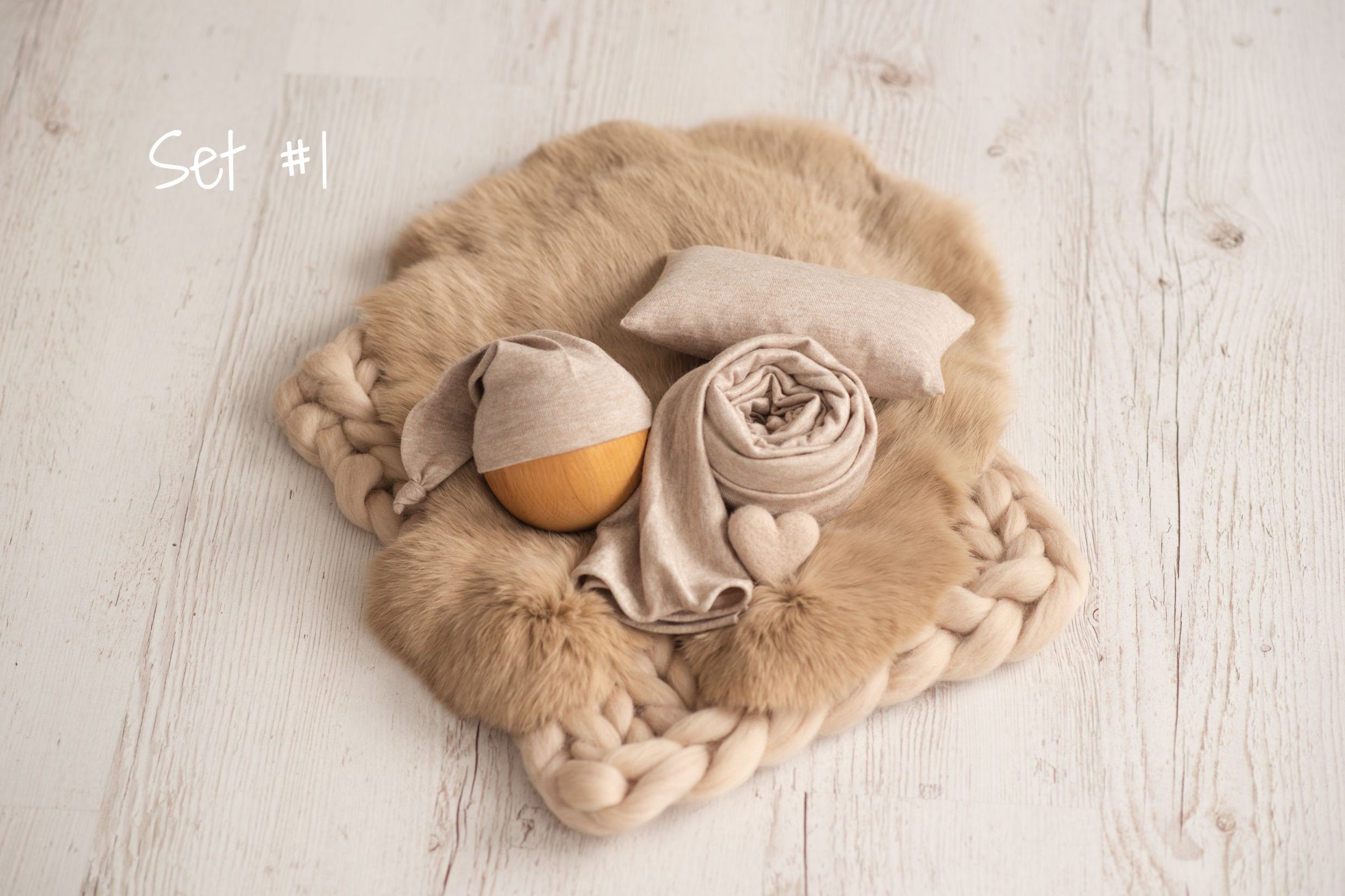 Beige Newborn Photography Props, Newborn Merino Wool Blanket, Newborn Posing Fabric, Newborn Posing Pillow, Newborn Sleep Hat, Newborn Wrap