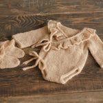 Handmade mohair baby girl romper – soft newborn photography outfit