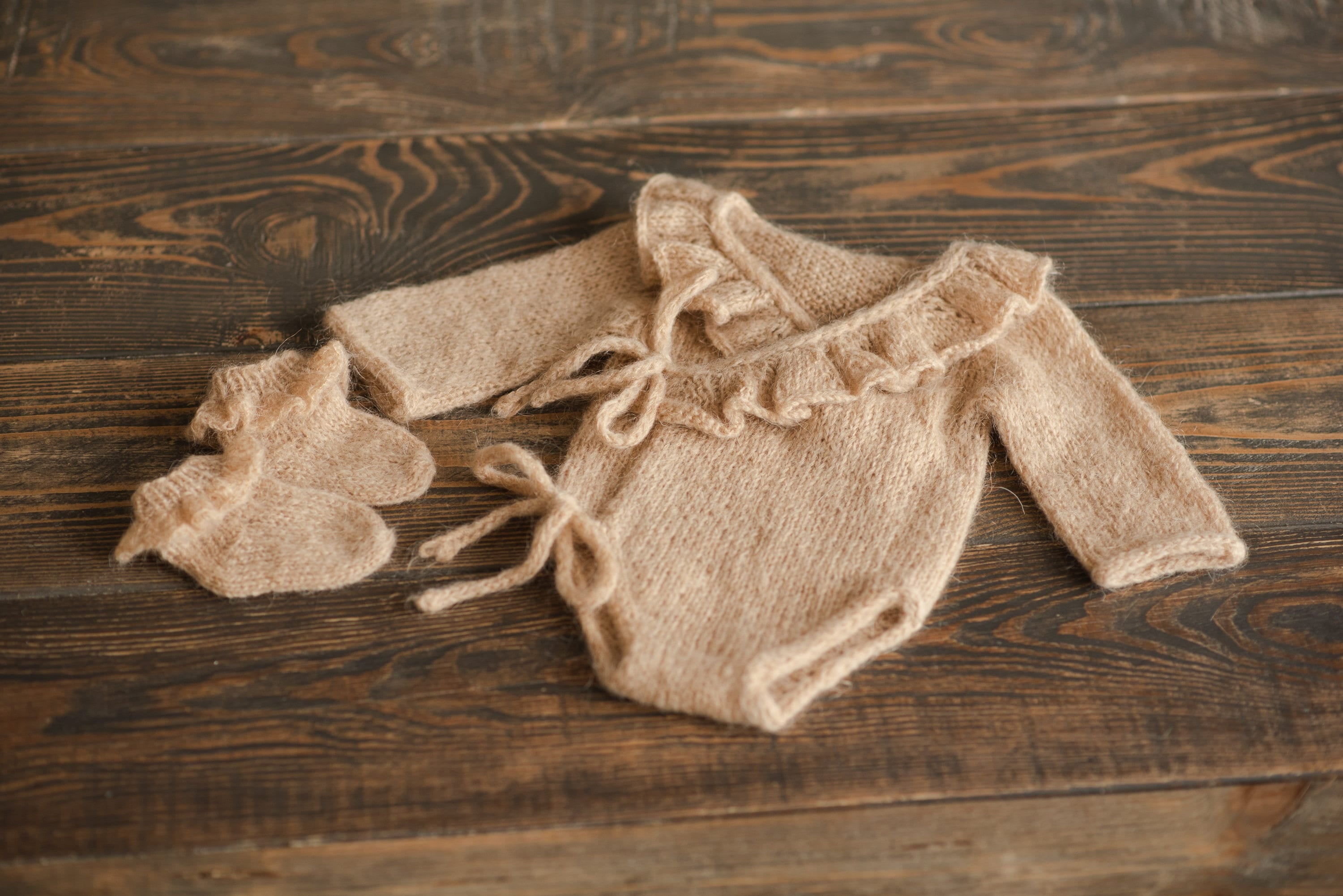 Handmade mohair baby girl romper – soft newborn photography outfit