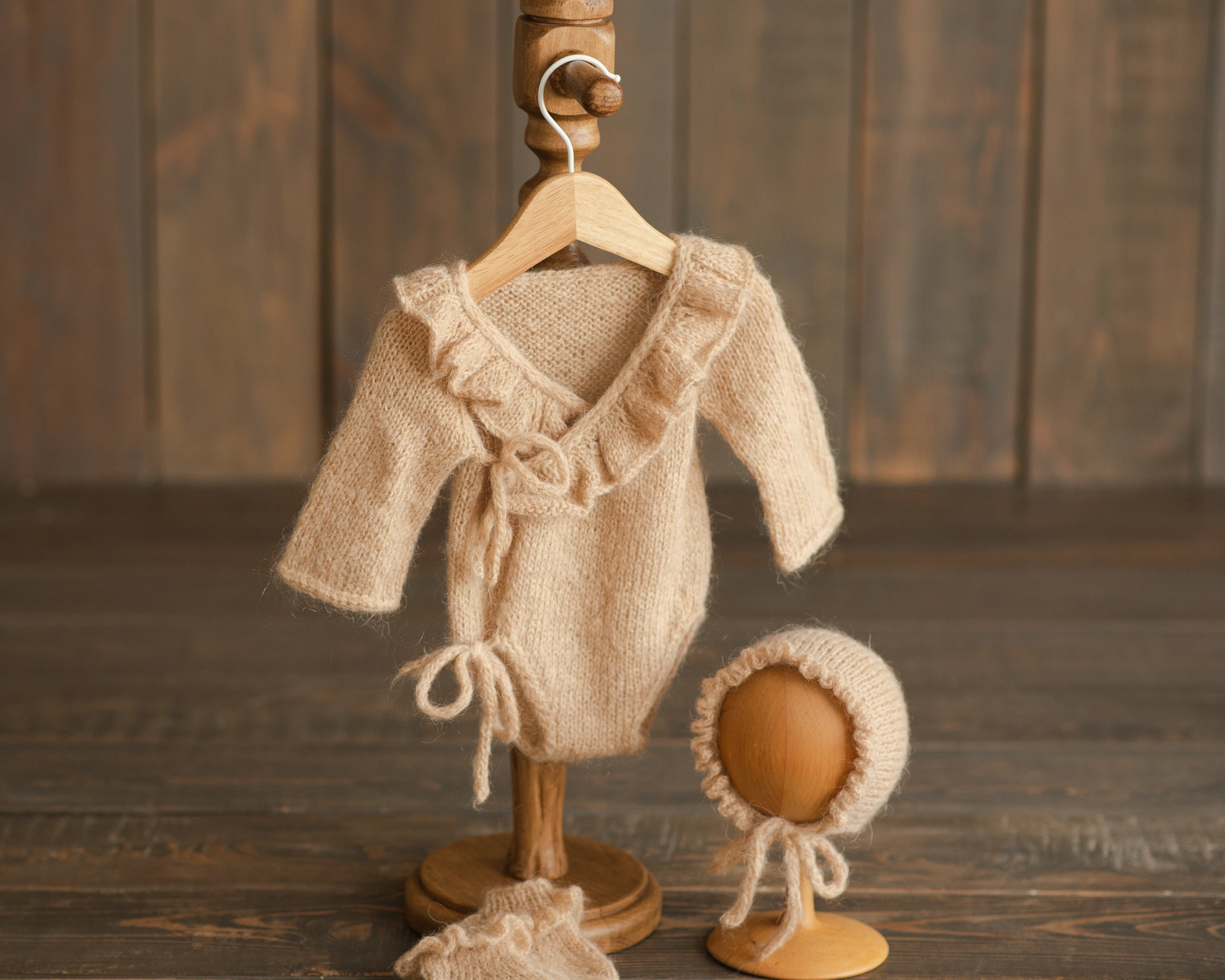 Handmade mohair baby girl romper – soft newborn photography outfit