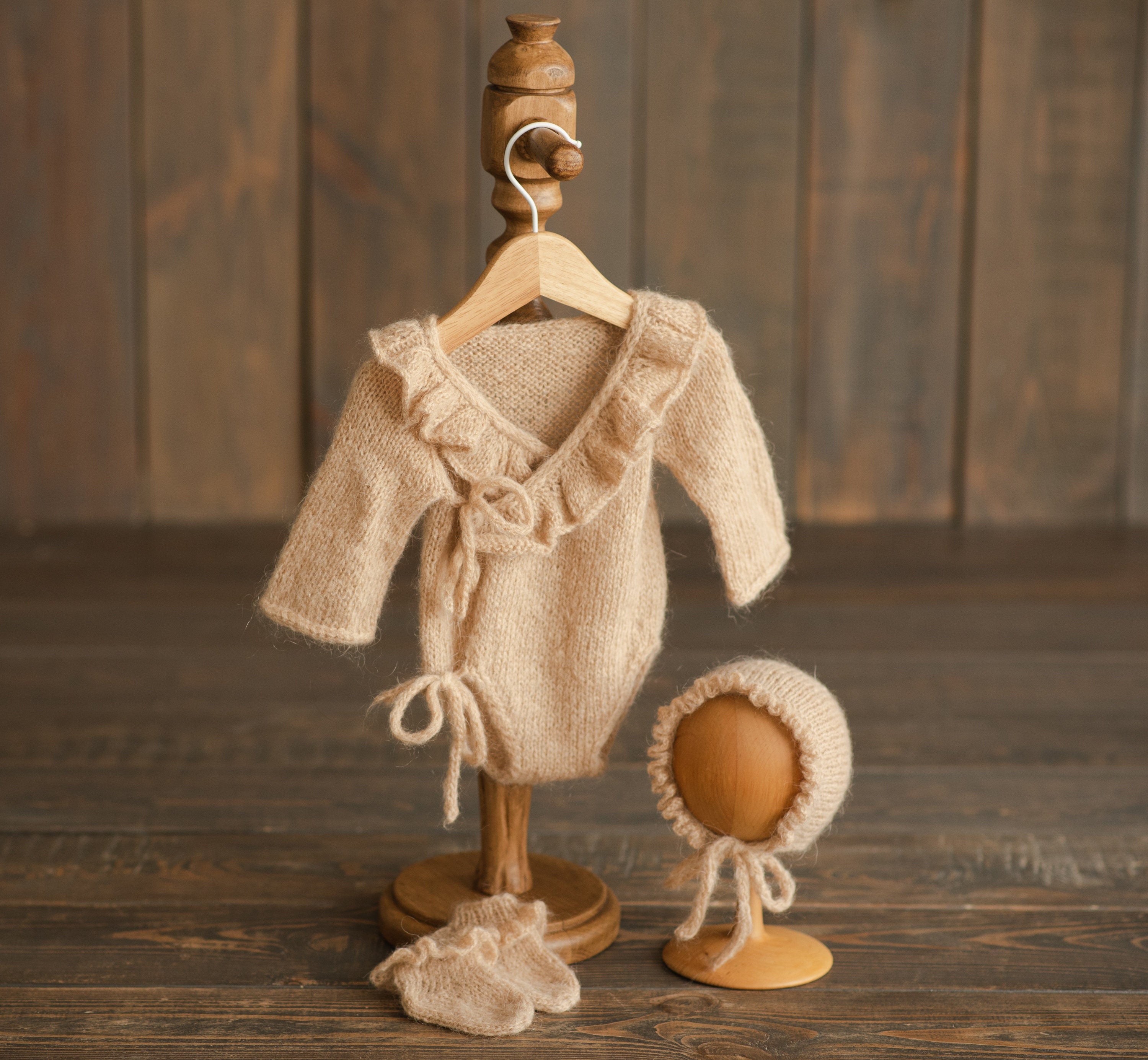 Handmade mohair baby girl romper – soft newborn photography outfit
