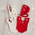 Newborn Knitted Romper for Girl with Bonnet & Wrap, Newborn Christmas Outfit Girl, Newborn Photography Props, Newborn Photo Props Set