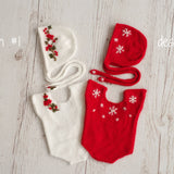 Newborn Knitted Romper for Girl with Bonnet & Wrap, Newborn Christmas Outfit Girl, Newborn Photography Props, Newborn Photo Props Set