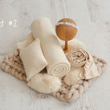 Light Beige Newborn Photography Props Set, Newborn Fabric Backdrop Beanbag, Natural rabbit fur, Newborn Posing Fabric, Newborn Posing Pillow