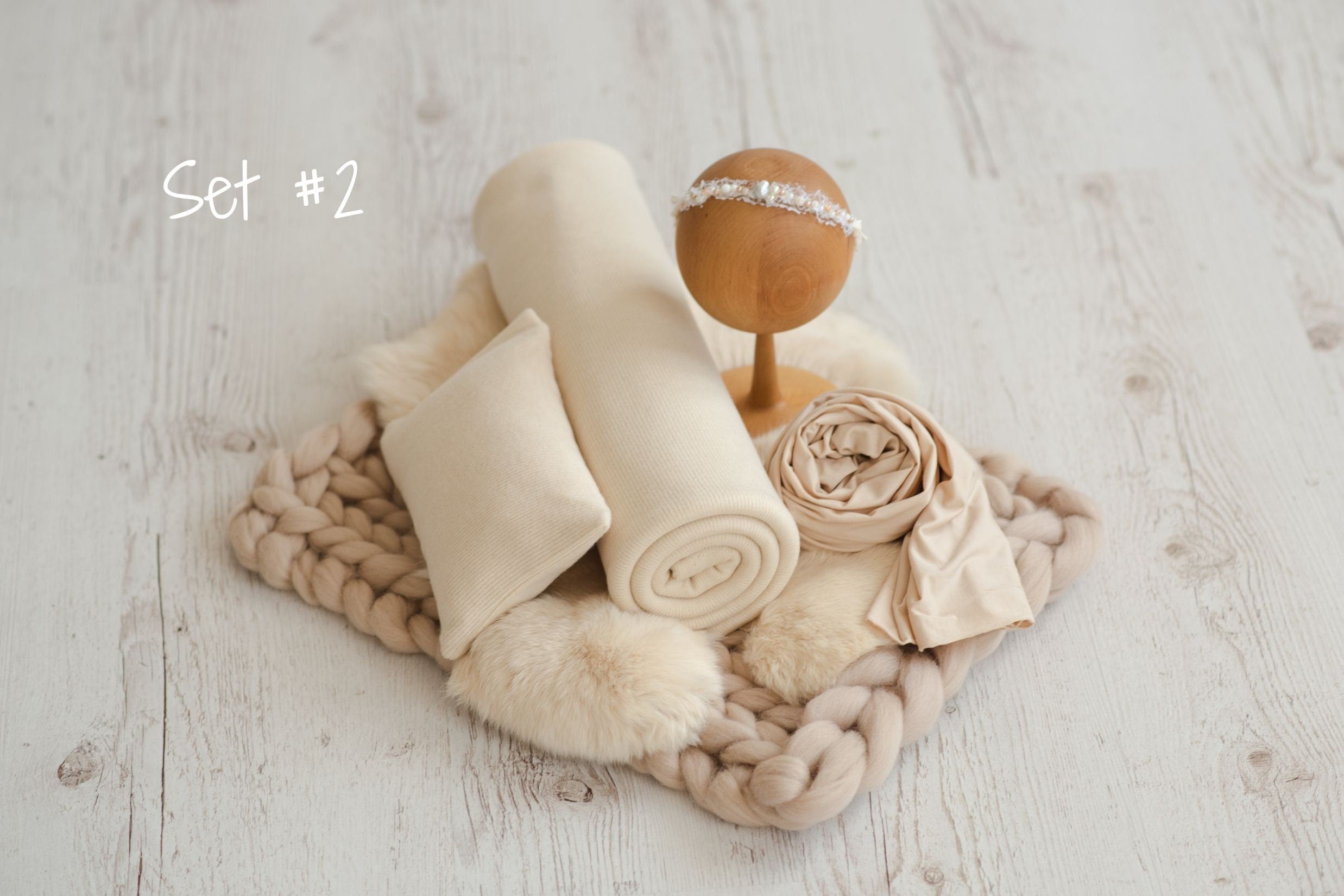 Light Beige Newborn Photography Props Set, Newborn Fabric Backdrop Beanbag, Natural rabbit fur, Newborn Posing Fabric, Newborn Posing Pillow