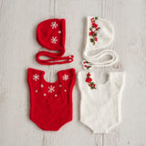 Newborn Knitted Romper for Girl with Bonnet & Wrap, Newborn Christmas Outfit Girl, Newborn Photography Props, Newborn Photo Props Set
