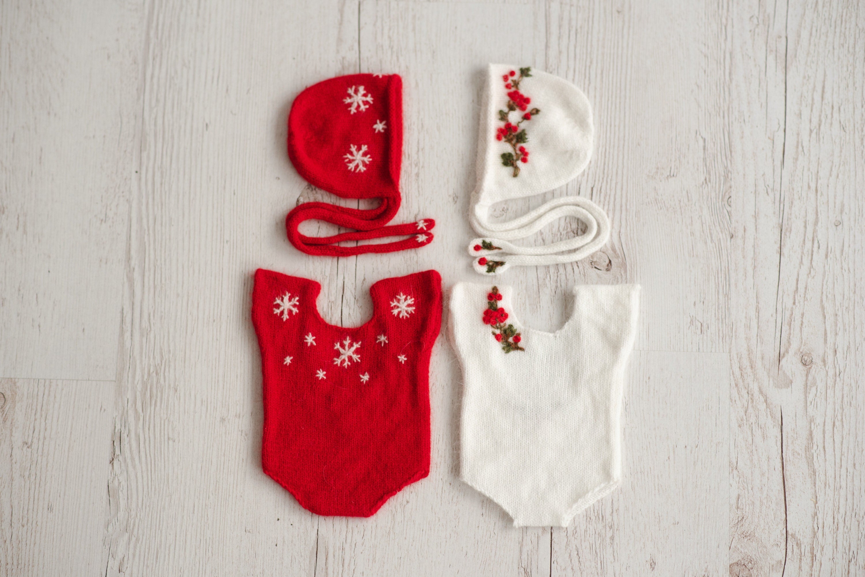 Newborn Knitted Romper for Girl with Bonnet & Wrap, Newborn Christmas Outfit Girl, Newborn Photography Props, Newborn Photo Props Set