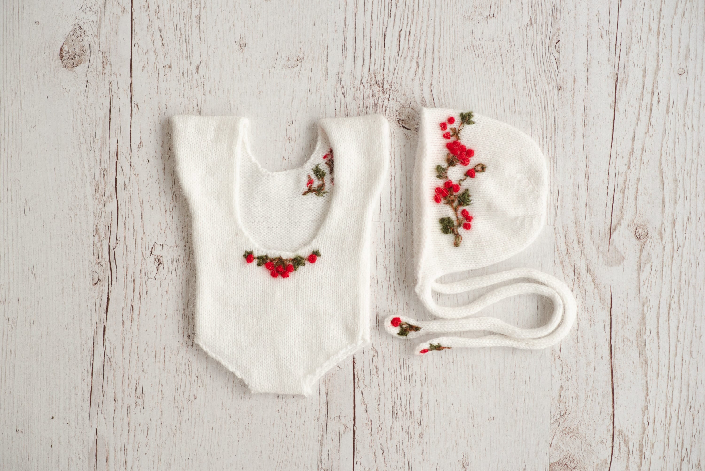 Newborn Knitted Romper for Girl with Bonnet & Wrap, Newborn Christmas Outfit Girl, Newborn Photography Props, Newborn Photo Props Set