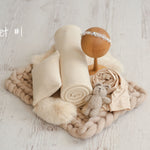 Light Beige Newborn Photography Props Set, Newborn Fabric Backdrop Beanbag, Natural rabbit fur, Newborn Posing Fabric, Newborn Posing Pillow