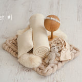 Light Beige Newborn Photography Props Set, Newborn Fabric Backdrop Beanbag, Natural rabbit fur, Newborn Posing Fabric, Newborn Posing Pillow