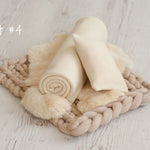 Light Beige Newborn Photography Props Set, Newborn Fabric Backdrop Beanbag, Natural rabbit fur, Newborn Posing Fabric, Newborn Posing Pillow
