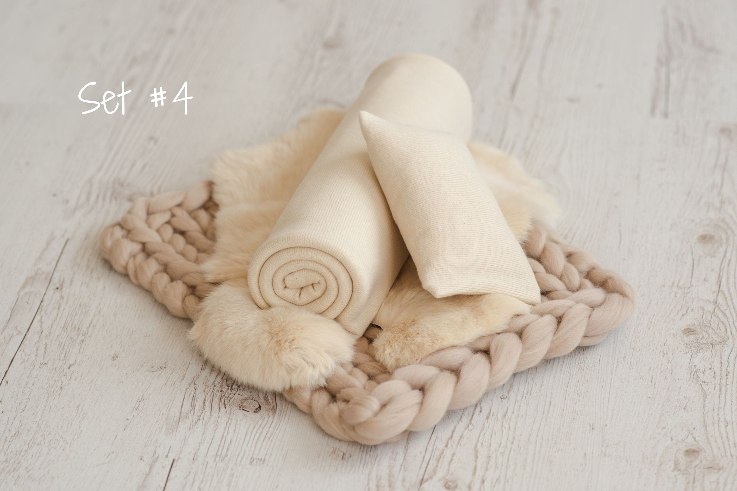 Light Beige Newborn Photography Props Set, Newborn Fabric Backdrop Beanbag, Natural rabbit fur, Newborn Posing Fabric, Newborn Posing Pillow
