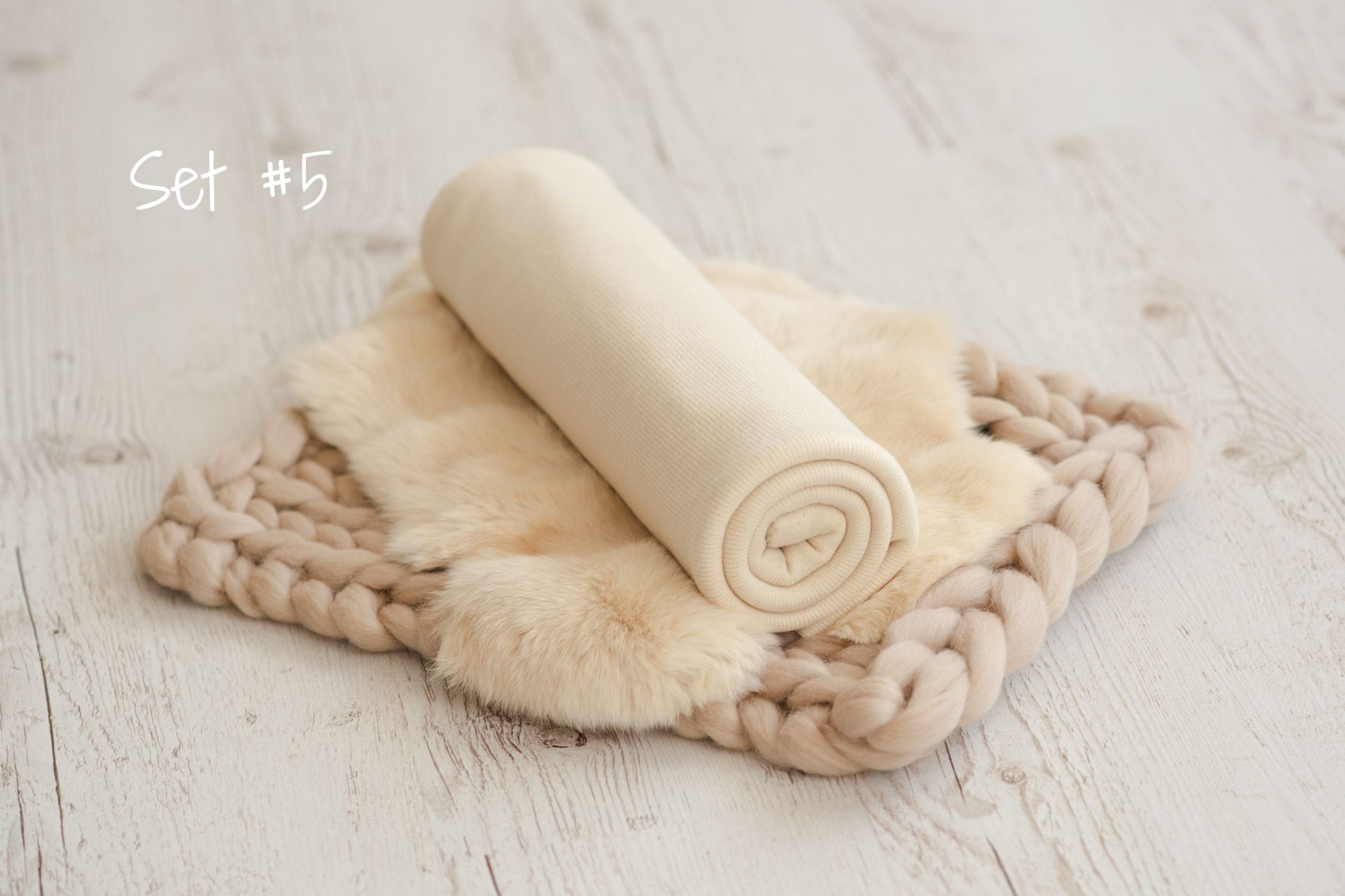 Light Beige Newborn Photography Props Set, Newborn Fabric Backdrop Beanbag, Natural rabbit fur, Newborn Posing Fabric, Newborn Posing Pillow