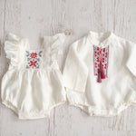Newborn Ukrainian Vyshyvanka Dress, Newborn Linen Romper, Baby Embroidered Boho Romper, Newborn Coming Home outfit, Linen Baptism Romper
