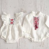 Newborn Ukrainian Vyshyvanka Dress, Newborn Linen Romper, Baby Embroidered Boho Romper, Newborn Coming Home outfit, Linen Baptism Romper