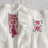 Newborn Ukrainian Vyshyvanka Dress, Newborn Linen Romper, Baby Embroidered Boho Romper, Newborn Coming Home outfit, Linen Baptism Romper