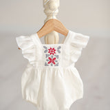 Newborn Ukrainian Vyshyvanka Dress, Newborn Linen Romper, Baby Embroidered Boho Romper, Newborn Coming Home outfit, Linen Baptism Romper