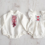 Newborn Ukrainian Vyshyvanka Dress, Newborn Linen Romper, Baby Embroidered Boho Romper, Newborn Coming Home Outfit,Linen Baptism Romper Girl