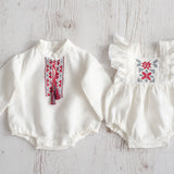 Newborn Ukrainian Vyshyvanka Dress, Newborn Linen Romper, Baby Embroidered Boho Romper, Newborn Coming Home Outfit,Linen Baptism Romper Girl