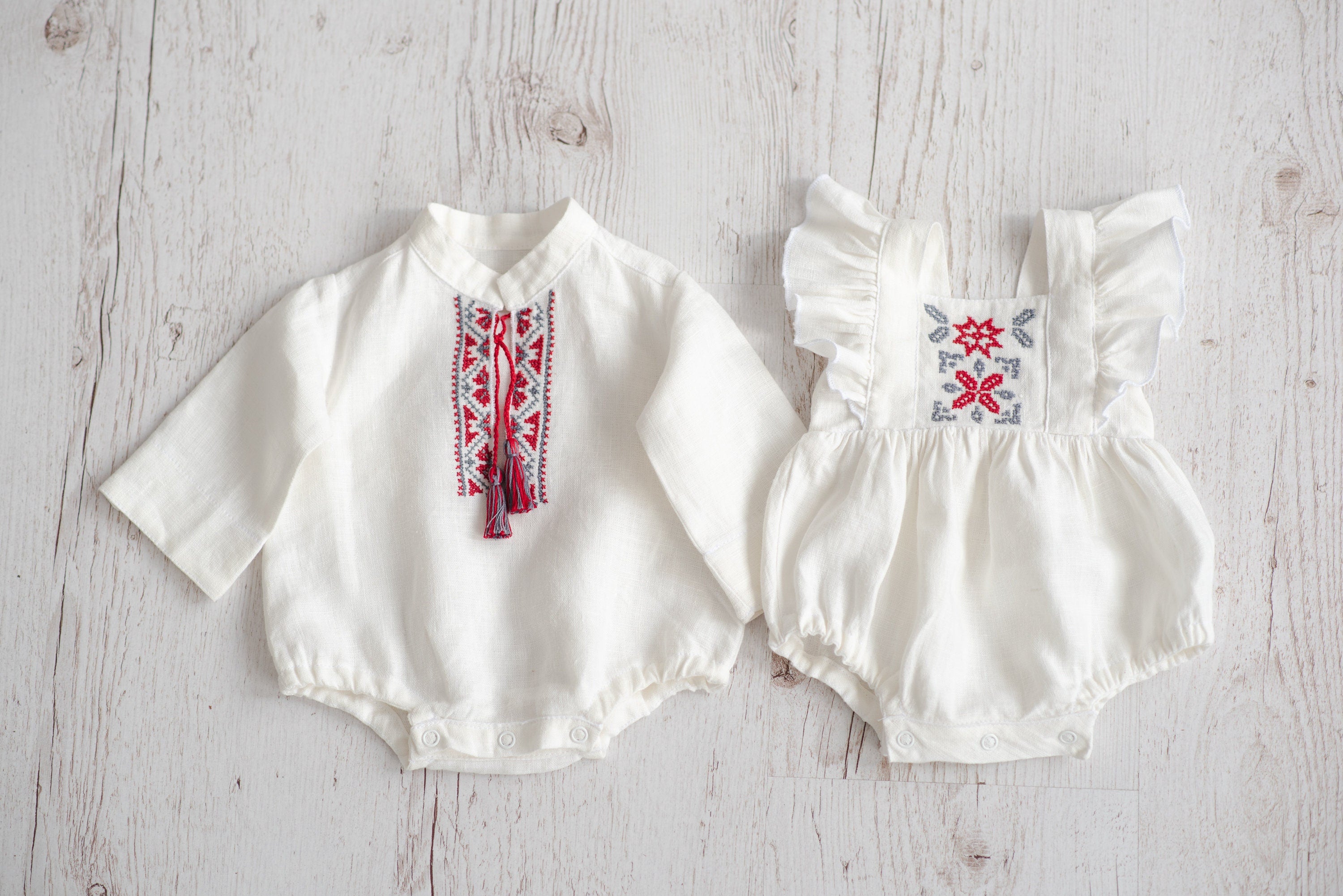 Newborn Ukrainian Vyshyvanka Dress, Newborn Linen Romper, Baby Embroidered Boho Romper, Newborn Coming Home Outfit,Linen Baptism Romper Girl