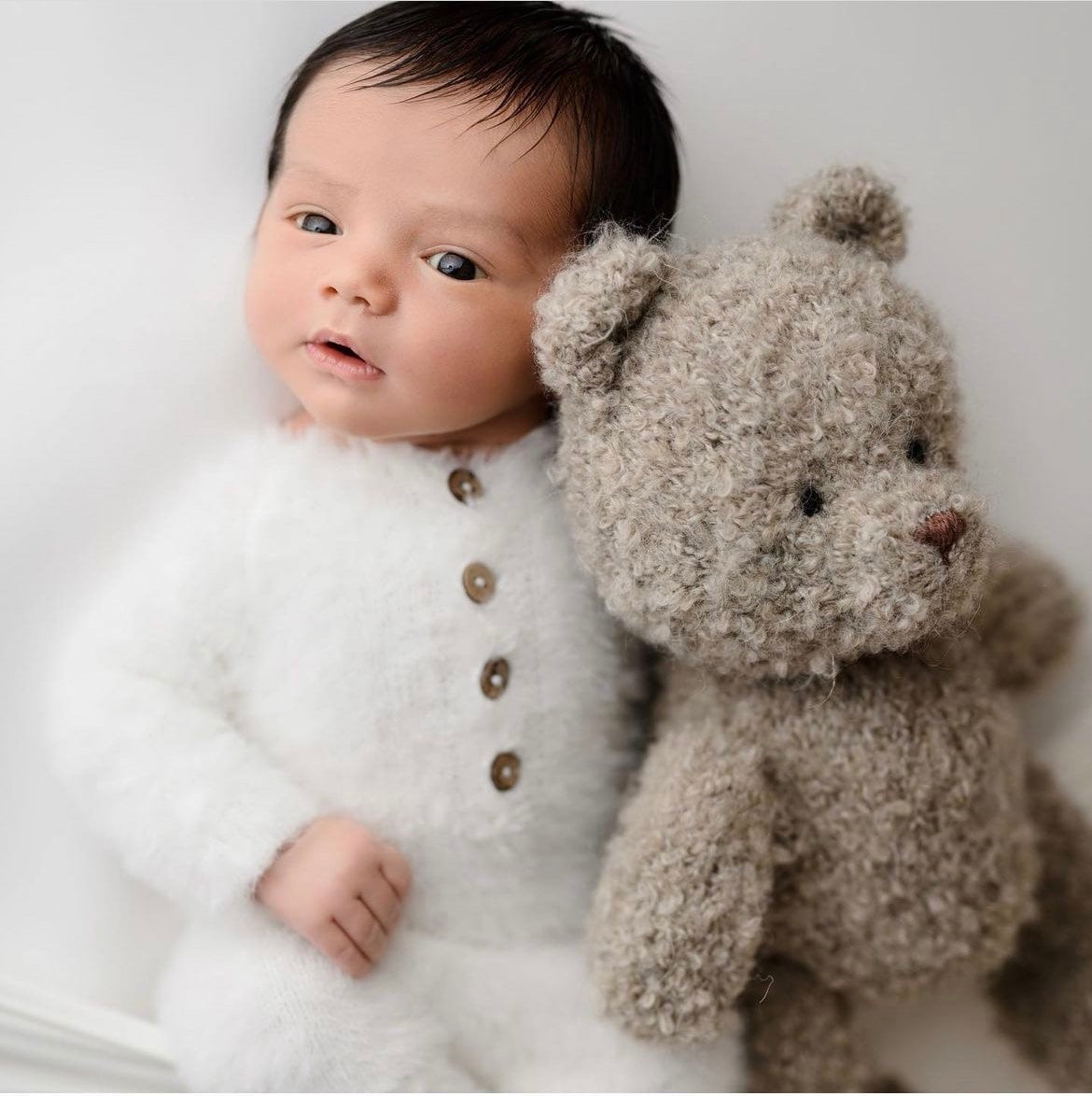 Boucle Knitted Teddy Bear Toy for Newborn Photography Prop, Newborn Knitted Teddy Bear Toy, Big Teddy Bear Toy for Baby, Newborn Bear Props