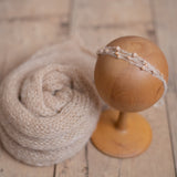 Newborn Beaded Headband Girl, Newborn Headband for Photography, Newborn Tieback, Newborn girl headband with pearl, Newborn photography prop