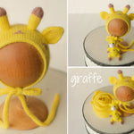 Newborn Animal Hat with Toy, Newborn Knitted Outfit, Newborn Animal Outfit, Newborn Photography Props, Newborn Giraffe Outfit, Newborn Panda