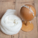 Newborn Beaded Headband Girl, Newborn Headband for Photography, Newborn Tieback, Newborn girl headband with pearl, Newborn photography prop