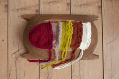 Hand-knitted mohair baby girl bonnet – newborn photography prop