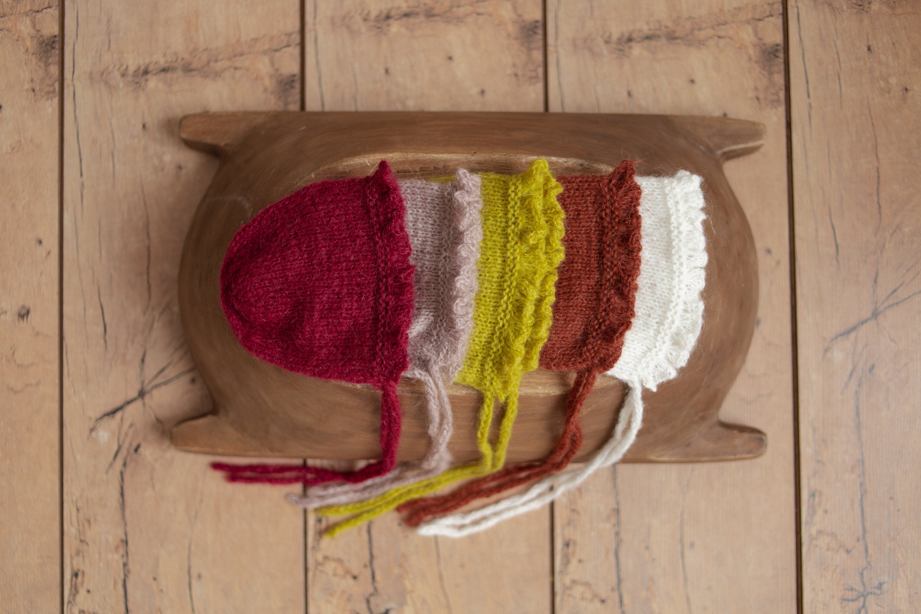 Hand-knitted mohair baby girl bonnet – newborn photography prop