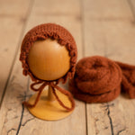 Hand-knitted mohair baby girl bonnet – newborn photography prop