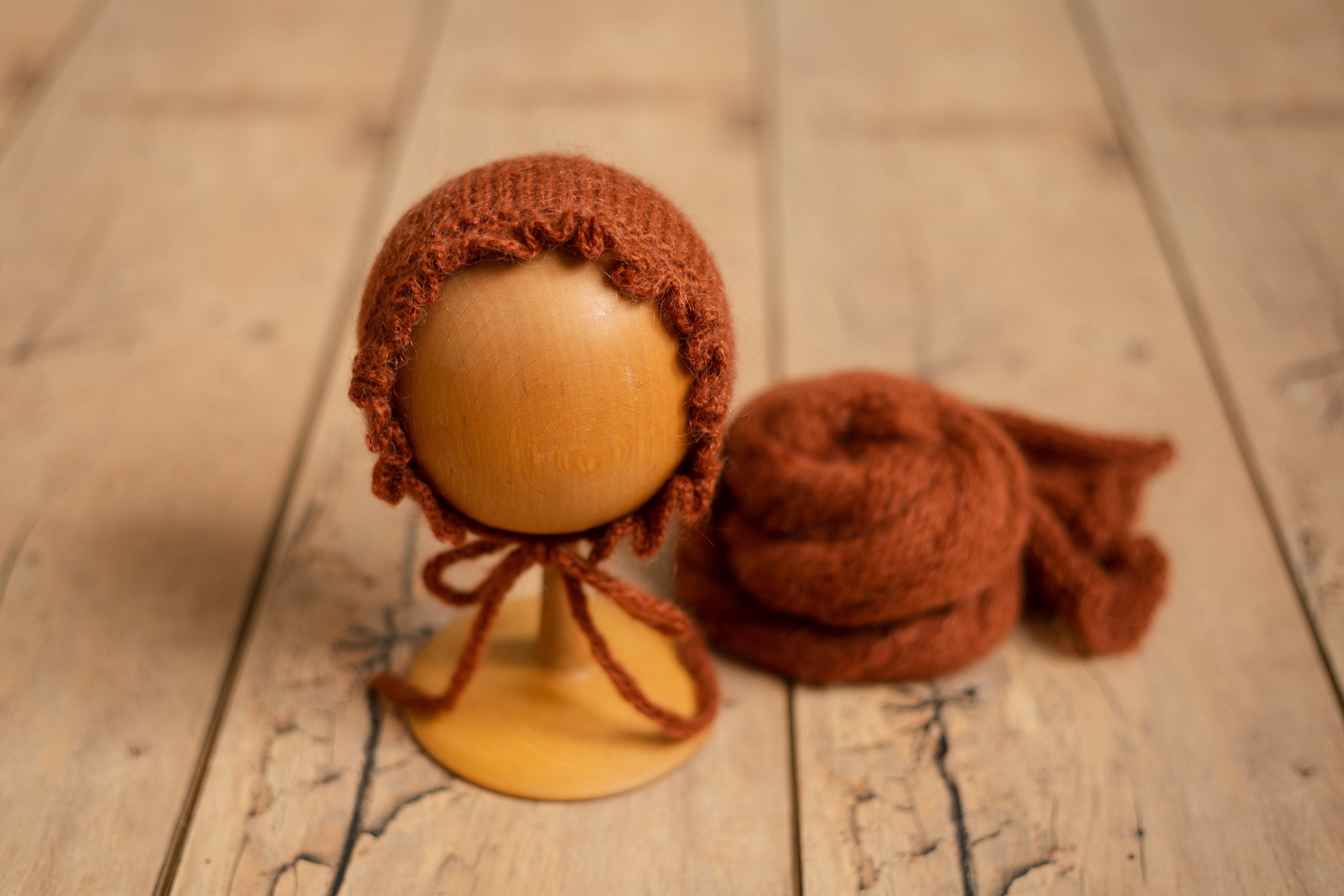 Hand-knitted mohair baby girl bonnet – newborn photography prop