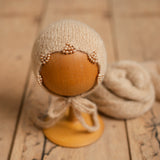 Mohair baby bonnet with matching wrap – newborn photography props